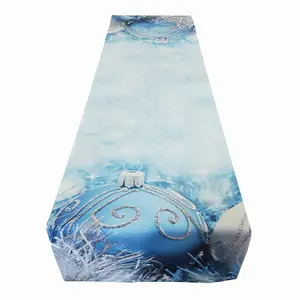 Blue Balls Christmas Ornament Table Runner with OEKO TEX Certificate Manufactured by BSCI Factory