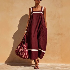 Vestido maxi casual de verano para playa, sin mangas, con cuello cuadrado y bloques de color, talla grande para mujer, Dropshipping Shopify - Product Image 4