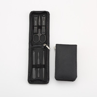 6 pièces de kits de manucure et pédicure portables, ensembles de coupe-ongles noirs brillants, outils de soins personnels avec ciseaux à sourcils