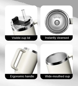 แก้วน้ำสแตนเลสแบบมีหูจับและหลอดดูด ขนาด 40 ออนซ์ ผนังสองชั้น เก็บความร้อน-เย็น พกพาสะดวก เหมาะสำหรับการเดินทาง แคมป์ปิ้ง และใช้ในรถยนต์ - Product Image 3