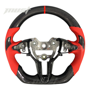 Volante Deportivo Personalizado de Fibra de Carbono con Empuñaduras de Cuero Perforado Rojo para Hyundai I30N I20N ElantraN N-line <span class=keywords><strong>Fastback</strong></span> - Product Image 1