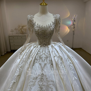 Jancember JJ103 vestidos de novia de satén de manga larga con cuentas reales para niñas - Product Image 4