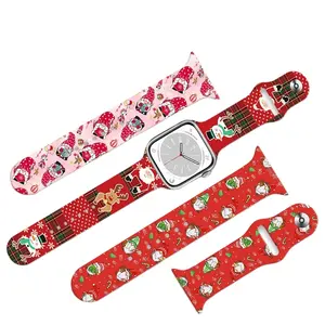 Leyi OEM/ODM Printed Soft Silicone elastic accessories Christmas Design Watch band for Apple iwatch 8 9 7 6 ultra 49mm strap