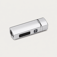 Briquet torche moderne en métal argenté brillant, coupe-vent, rechargeable USB, avec fenêtre de niveau de carburant visible, cadeau pour hommes, vente en gros