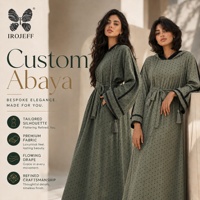 Abaya à capuche de style boutique pour femmes, vert olive à pois, robe maxi islamique avec poignets élastiques et coupe douce et confortable