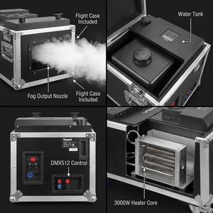 Macchina del fumo basso da 3000W a base d'acqua con controllo DMX512 e telecomando, con flight case, per matrimoni, concerti, palcoscenici, DJ, feste ed eventi - Product Image 4