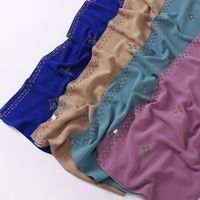 Foulard Musulman en Mousseline 17 Couleurs, Turban à Rhinestones Brillants et Motifs Floraux, Châle Doux en Mousseline, Hijab Écharpe