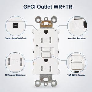 Receptáculo GFCI BAREP 15A 125V TR WR con Certificación UL-94 V-2, Autoprueba Automática con Alerta LED para Baños y Ubicaciones Exteriores Húmedas - Product Image 2