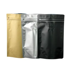 Kantong Plastik Foil Kunci Risleting Hitam Matte, Kantong Plastik Foil 4 Oz 8 Oz 1 Lb 2 Lb Kopi Makanan Berdiri dengan Katup