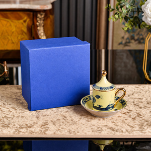 Ensemble tasse à café et soucoupe en porcelaine style italien, multicolore, bordure dorée, pour le thé de l'après-midi, vaisselle pour la décoration de la maison, cadeau - Product Image 2