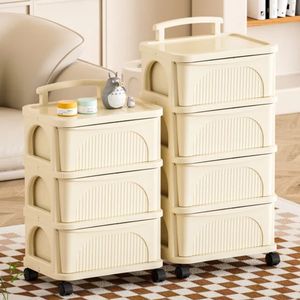 Carrito de Almacenamiento Móvil con Ruedas, Tipo Cajonera, de Polipropileno Multicapa, con Ruedas Giratorias, Color Crema Transparente - Product Image 1