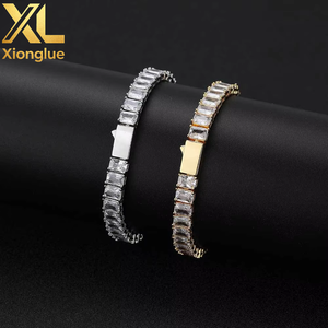 Fashion Hip Hop <b>Copper</b> 18K Gold Plated 4mm Geometric 5A Zircon Tension Setting Round CZ Tennis Necklace for Women and Men - Product Image 4