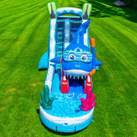 Toboggan aquatique gonflable requin de 18 pieds, toboggan à une voie, toboggan aquatique avec piscine, château gonflable pour fête en plein air