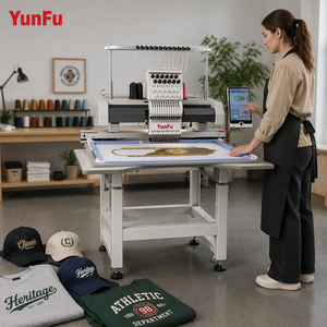 Machine à broder informatisée professionnelle économique à tête unique 12/15 aiguilles, moteur central, pour casquettes/vêtements/robes/broderie plate <span class=keywords><strong>50</strong></span>*80cm - Product Image 1