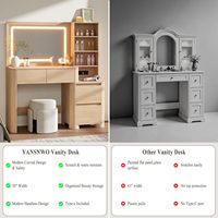 Coiffeuse en bois de 50 pouces avec miroir LED et bords incurvés, table de maquillage avec 4 tiroirs et station de charge Type-C pour chambre à coucher