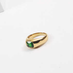 보석 제조업체 볼드 스테인리스 스틸 그린 에메랄드 보석 반지 여성용 - Product Image 3