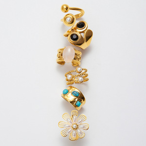 Bagues de mode à forme géométrique avec incrustation de pierres naturelles et sertissage pavé, bijoux unisexe, cadeau - Product Image 2