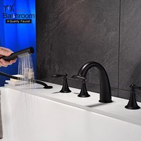Ensemble de robinetterie de salle de bain cinq pièces en laiton chromé poli, cartouche céramique, trois poignées, mitigeur de baignoire, douchette à main douce