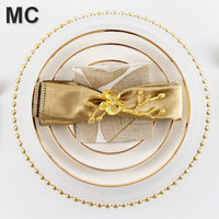 Assiettes de Présentation Rondes en Verre Doré et Argenté de 12,6 Pouces, Transparentes, Vente en Gros, pour Décoration de Mariage