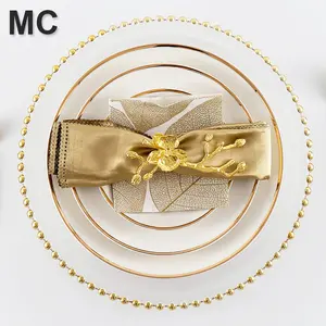 Silver Wedding Charger Plates 12.6 Inches Clear Wedding Gold Glass Plates Wholesale Silver Beaded Charger Plates Dinnerware Set For Wedding Decoration