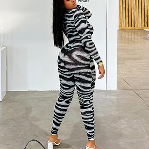 Conjunto de 2 Piezas de Mono con Estampado de Cebra y Leggings con Cordones para Mujer, Otoño/Invierno - Product Image 2