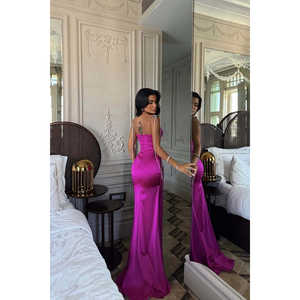 Robe de soirée fuchsia au crochet, col montant, robe de bal à sequins, silhouette trapèze, longue, romantique, pour soirée formelle - Product Image 1