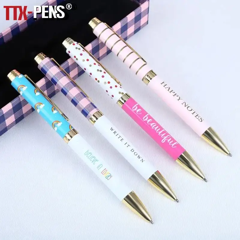 TTX Promotional Business Heat Transfer Full Printing Christmas Pattern Gift Box Set Ballpoint Metal Pen With Custom Logo