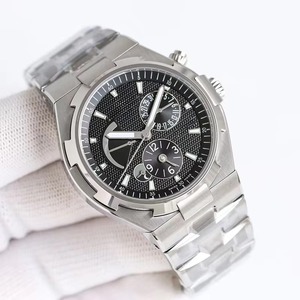 Montre automatique à double fuseau horaire avec réserve de marche, boîtier en acier, cadran noir, bracelet intégré, étanche 50M, style designer, best-seller - Product Image 1