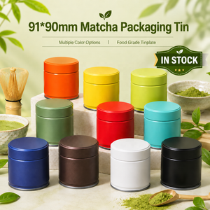 91x90mm Matcha Packaging <b>Tin</b> Cylinder Food Grade Tinplate Screw Cap Multiple Colors Available for Tea <b>Storage</b> - Product Image 1