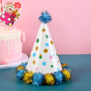 Sombreros de Cono Coloridos con Pompones, Decoración de Bolas <span class=keywords><strong>Peludas</strong></span>, Sombreros de Fiesta de Cumpleaños para Niños/Adultos - Product Image 5