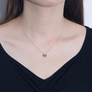 Kalung liontin batu akik hijau wanita, mewah kecil minimalis Retro S925 Perak Natural - Product Image 1