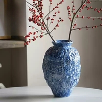 Vase en céramique Vintage bleu rouge Texture d'art Unique pour décor rustique de luxe Vase de table pour étagère d'entrée Table de salon