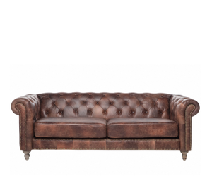 Sofá Chesterfield de 3 Plazas en Cuero Genuino, de Lujo, con Botones y Brazos Enrollados, para Muebles de Vestíbulo, Superventas - Product Image 1