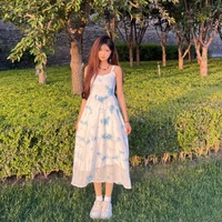 Robe d'été pour femmes, mi-longue, 100% coton, tie-dye, chinoiserie, bohème, décontractée, sans manches, pour la plage, les vacances