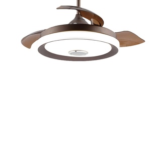 Proveedor de fábrica, hotel circular minimalista, luz de ventilador de techo retráctil de color café de 42 pulgadas y 36 pulgadas con música Bluetooth - Product Image 1