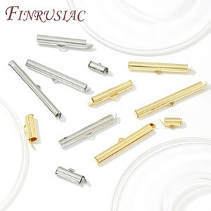 18K金メッキ真鍮金属スライド上に留め金チューブスライダーエンドキャップ圧着エンドビーズDIYジュエリー製造部品 - Product Image 2