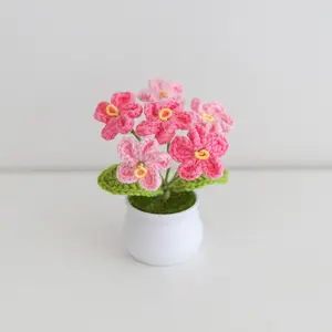 DIY कार डैश टेबल घर की सजावट के लिए हाथ से बुने हुए पॉटेड पौधे क्रोकेट वूल पॉट फूल