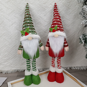 Set di 2 <span class=keywords><strong>Gnomi</strong></span> Natalizi con Dettagli in Alloro e Gambe Estensibili per Decorazioni Festive <span class=keywords><strong>Casa</strong></span> e Feste - Product Image 2