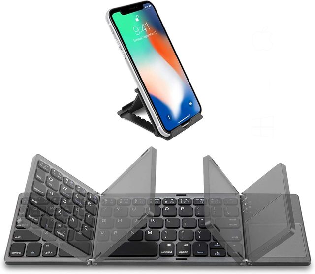 Ancreu Rechargeable Slim Pocket Folding Foldable Wireless Keyboard with Touchpad and Stand Holder