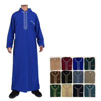 Thobe Homme Musulman Traditionnel du Maroc à Manches Longues, Modèle à Capuche Disponible en 12 Couleurs