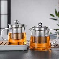 Théière Écologique en Verre avec Filtre et Couvercle en Acier Inoxydable, Service de Théière en Verre Borosilicate de Haute Qualité 450ml 550ml 800ml 950ml