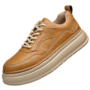 Baskets rétro en cuir pour hommes, bout rond, doublure en maille respirante, semelle extérieure en caoutchouc, talon bas, chaussures de marche décontractées - Product Image 5