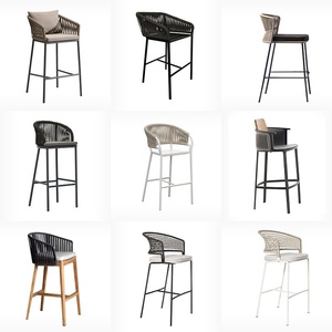 Silla de Bar de Aluminio Nórdica para Exteriores, Taburete Alto con Reposabrazos, Diseño Moderno con Cuerda Tejida para Terraza de Hotel - Product Image 6
