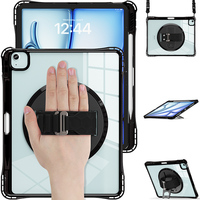 IPad hava için 13 inç M2 2024 plastik ve TPU açılır kılıf omuz askısı ile 360 döndür standı