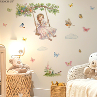 Stiker Dinding Peri Pohon Bunga Sakura untuk Kamar Anak, Ruang Tamu, dan Kamar Tidur Stiker Dinding Latar Belakang Berperekat