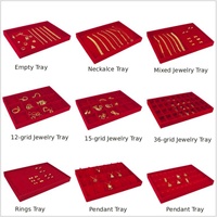 Plateau de présentation de bijoux en velours rouge et or pour boucles d'oreilles, colliers, pendentifs, bagues, montres, bracelets - Service de fabrication d'échantillons personnalisés pour marques