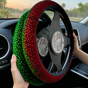 Housse de volant à poils courts avec strass rouge, noir, vert, cristal, non-adhésive - Product Image 3
