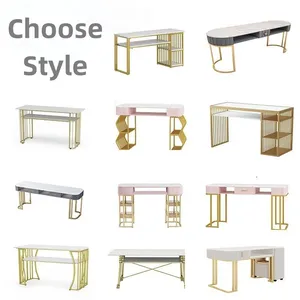 Factory custom size marble nail table Nordic style double salon furniture set Beauty nail table stool