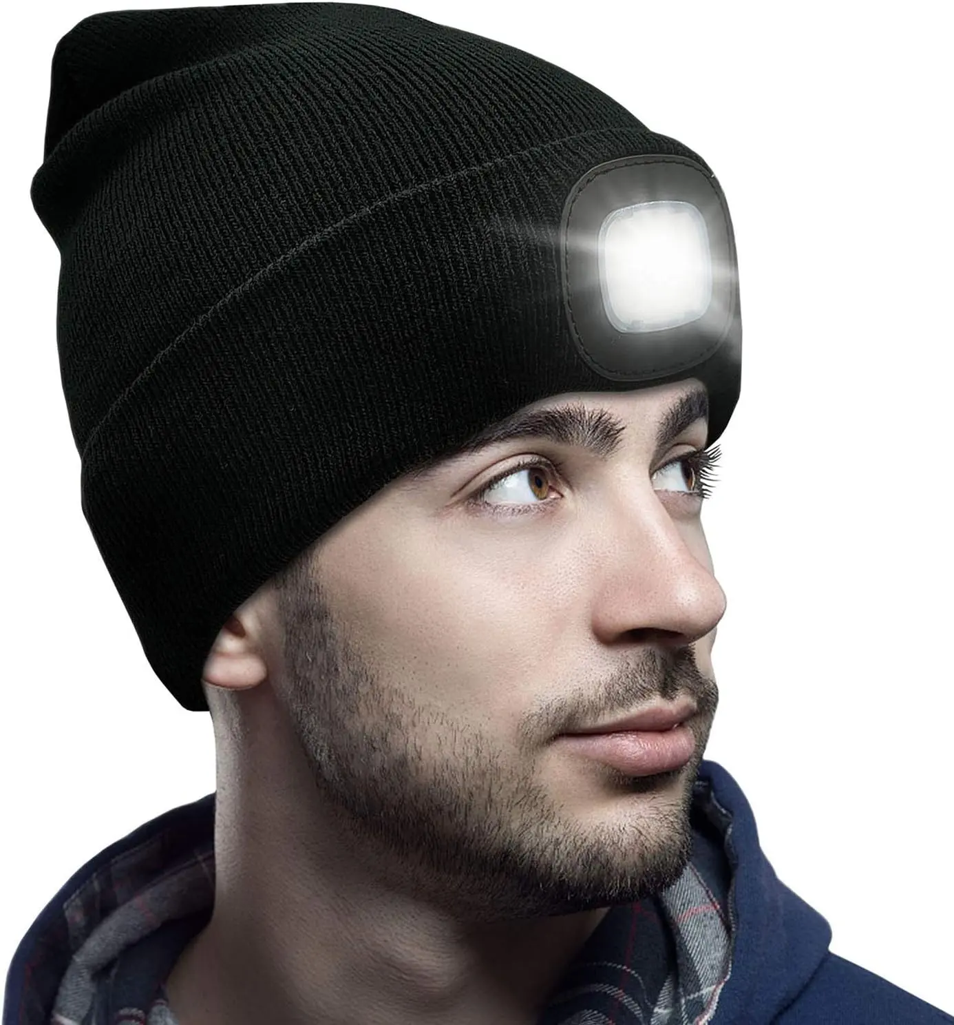 Hat with Light Unisex USB Rechargeable Beanie Cap with Light Headlamp Beanie for Men, Women, Teens