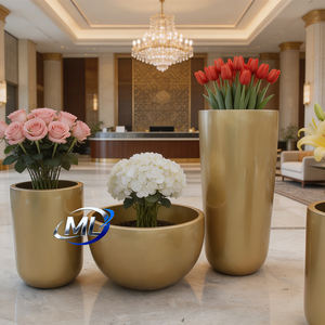 Maceta Redonda Dorada de Fibra de Vidrio para Centro Comercial, Maceta Duradera para Decoración de Jardín y Hogar - Product Image 5